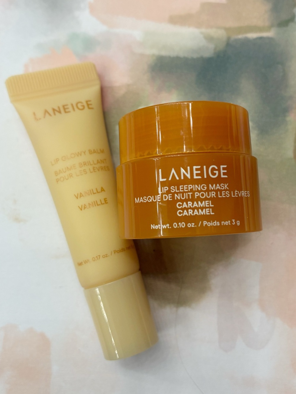 LANEIGE Vanilla Lip Glowy Balm & Caramel Lip Sleeping Mask